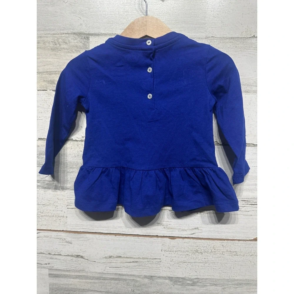 Ralph Lauren Peplum Top Girls 9M Royal Blue Plaid Logo Long‎ Sleeve EUC